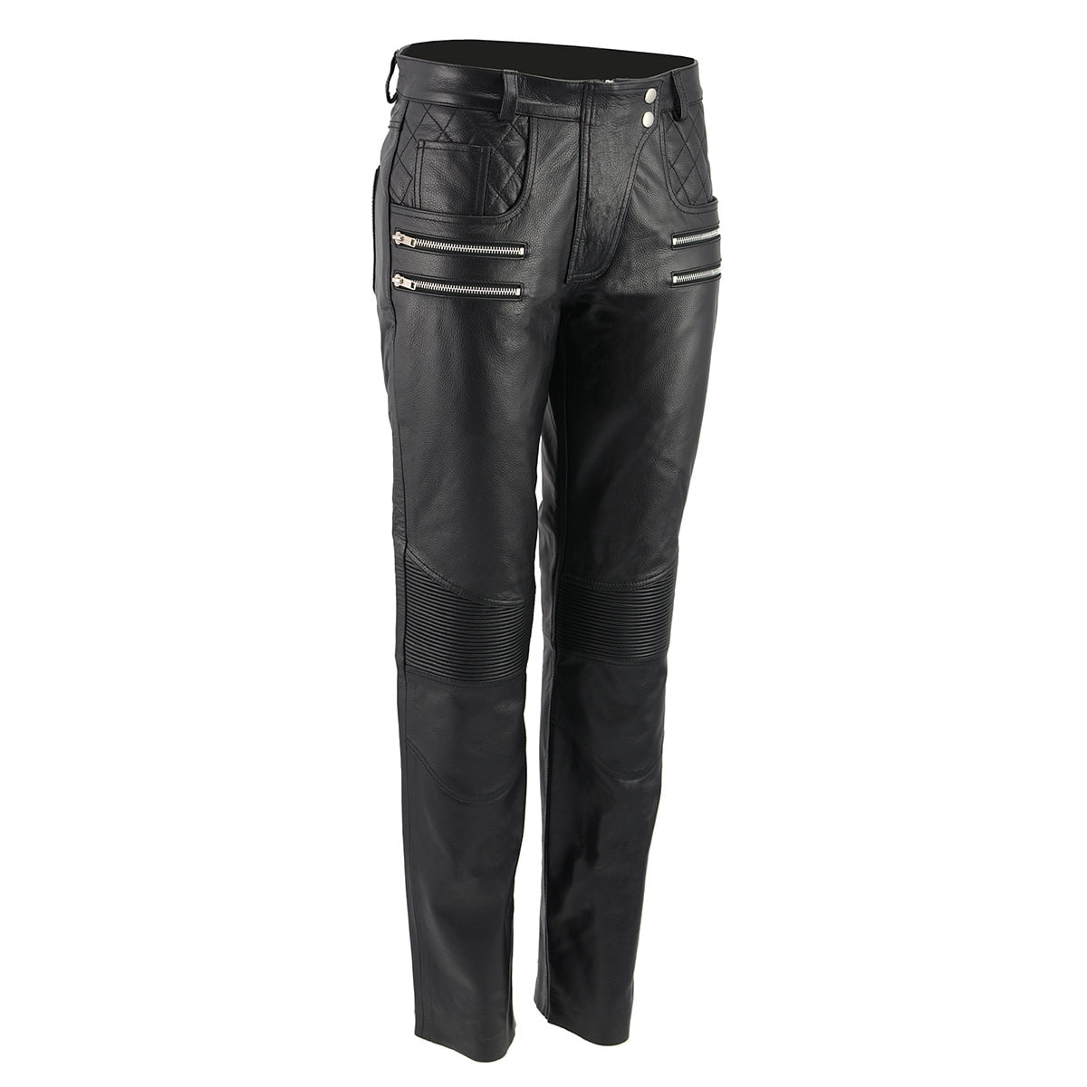 Womens Leather Motorcycle Pants - Black