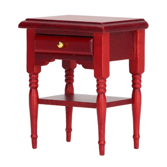 M Buder 1:12 Dollhouse Bedside Table Wooden Miniature Night Table Furniture Accessories Mahogany Colour Crafted from Birch Material Perfect for Dollhouse Bedroom Sets and Diorama Scenes
