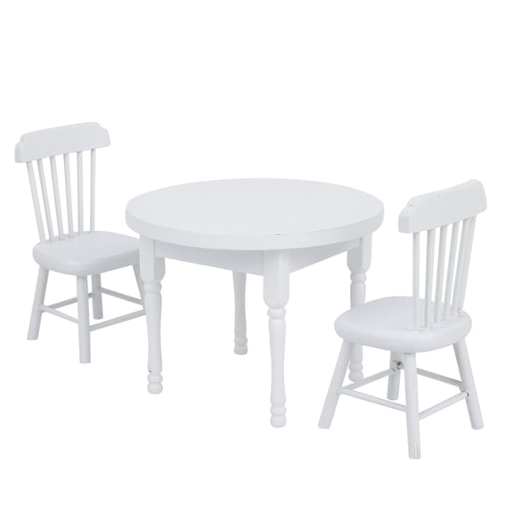 M Buder 1:12 Scale Wooden Dollhouse Dining Table and Chairs Set, 3 Pieces Miniature Kitchen Furniture, White (3.5 inches / 9 cm)