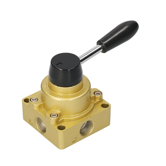 M Buder 1/2-inch Pneumatic Rotary Lever Hand Valve 4 Way 3 Position Air Hand Valve Pneumatic Air Flow Control Industrial Grade Replacement (1/2 in / 1.27 cm)