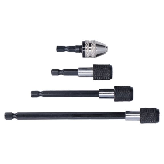 M Buder 1/4in Hex Shank Drill Bit Extension Set, 4 Piece Power Tool Magnetic Adapter Holder with Quick Release Drill Chuck, Chrome Vanadium Steel Tools