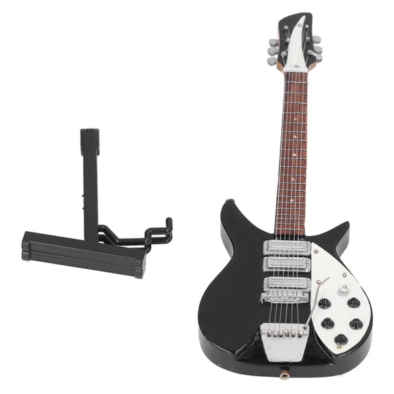 M Buder 1:6 Scale Mini Guitar Model Wooden Miniature Dollhouse Instrument Toy with Bracket Stand for Music Lovers, 7.1 inches / 18 cm