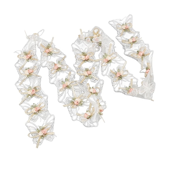 M Buder 1 Roll Rose Flower Embroidered Lace Edging Trim Ribbon White Organza Decorative Ribbon for Wedding Gift Floral Clothing