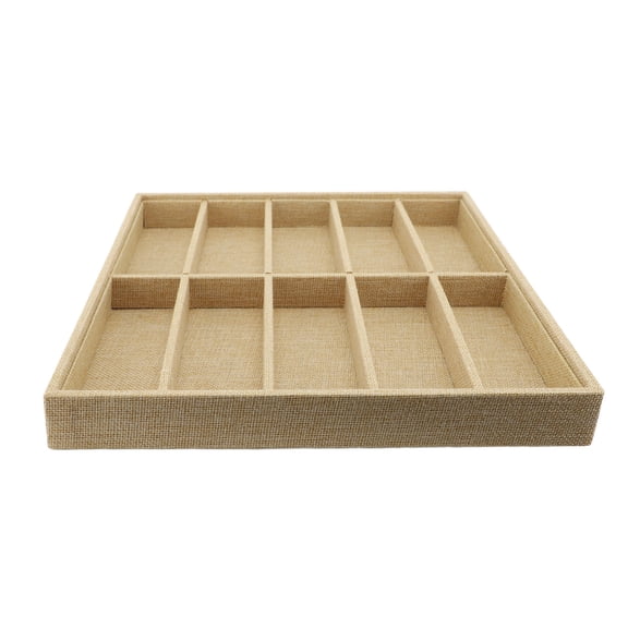 M Buder 10 Grid Sunglasses Display Box Storage Organizer Tray, Synthetic Wood Eyeglasses Holder Case for Jewelry and Accessories, Jute Color