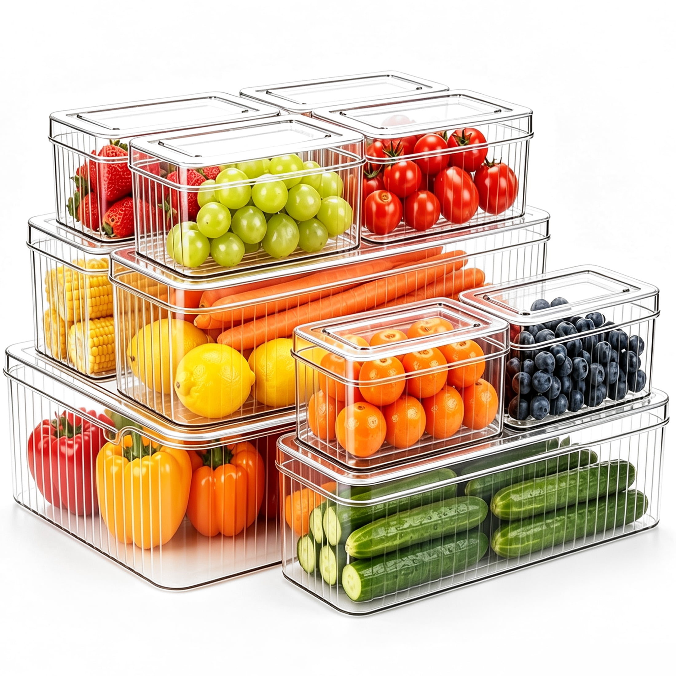 M Buder 10 PCS Fruit Storage Containers for Fridge, Food Storage Containers with Removable Colander, Leakproof Fridge Organizer Bins For Fruits, Vegetables, Snacks Keeper Fresh