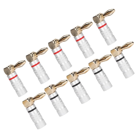 M Buder 10 Pcs Banana Plugs 24K Copper Gold Plated Aluminum Case Right Angle Connector for 4mm Speaker Cable Sound Jack Home Theater Audio System Setup