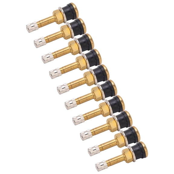 M Buder 10 Pcs TR500 Straight Brass Heavy Duty Clamp-in Tubeless Truck Tire Valve Stems, 2.32 in / 59 mm Length, 0.625 in Rim Hole Fitment, Automotive Replacement Parts
