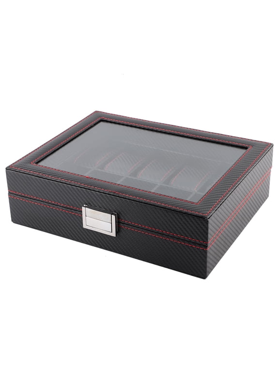 10-Slot Watch Box Travel Carbon Fiber Case Jewelry Display Storage Collector Organizer 11.0 inches / 28.0 cm