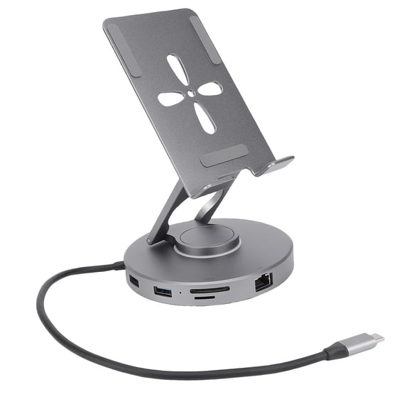 M Buder 10-in-1 Tablet Docking Station Stand, 360 Rotating USB C Hub, Adjustable Holder with 4K 60Hz HDMI, 100W PD Power, RJ45 Ethernet, SD/TF Card Reader, Deep Space Gray