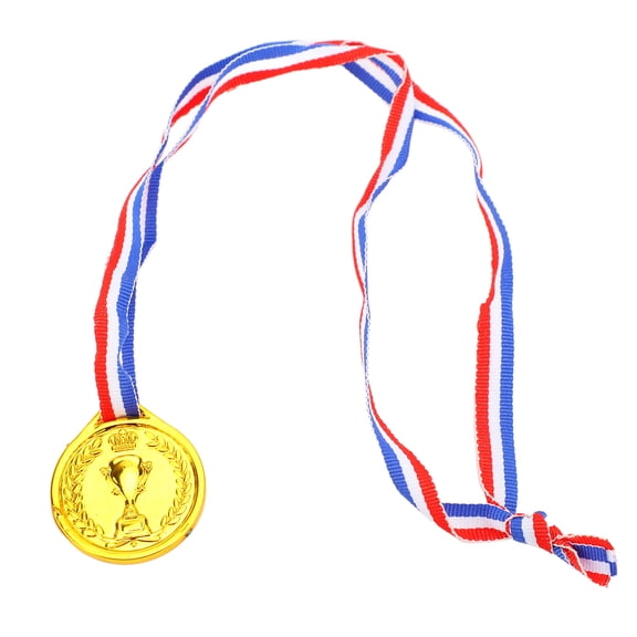 M Buder 100 Pcs Kids Plastic Gold Award Medals with Neck Ribbons for Sports Events, School Festivals, Spelling Bees and Party Favors (1.46 inches / 3.7 cm)