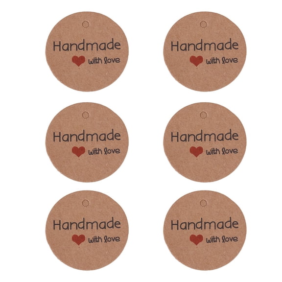 M Buder 100 Pcs Premium Kraft Paper Gift Tags Round Handmade with Love Favor Hanging Labels for Weddings Party Crafts and Jewelry Price Display (1.38 x 1.38 in / 3.5 x 3.5 cm)