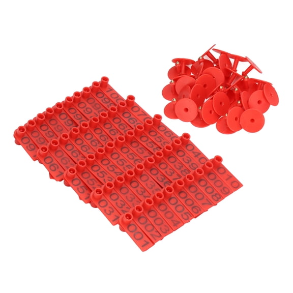 M Buder 100 Sets Numbered Cattle Ear Tags 1-100 Livestock Identification Card For Cow Pig Sheep Farm Animals Premium Plastic Anti-Drop Tags 2.09 inches / 5.3 cm Red