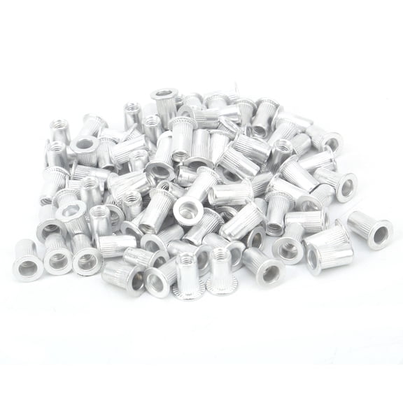 M Buder 100Pcs Aluminum Galvanized Flat Head Pull Riveting Nuts Hardware Accessories Insert Threaded Fasteners for Metal Automotive Projects, WJ-30045 M4 Size, Silver (0.43 inches / 11 mm Length)