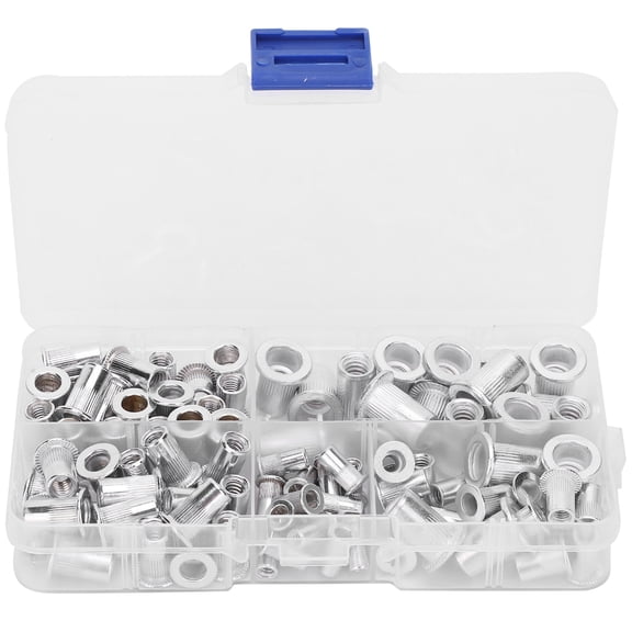 M Buder 100pcs Boxed Aluminum Rivet Nut Threaded Insert Nuts Assortment Kit With 6-32 8-32 10-24 10-32 1/4-20 Sizes For Metal Plate And Pipe Fastening Projects