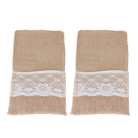 M Buder 10PCS Burlap Cutlery Bag with Lace Trim Tableware Holder Cloth Pouch for Knife Fork Chopsticks Rustic Wedding Decor, 9.1 x 4.1 inches / 23 x 10.5 cm