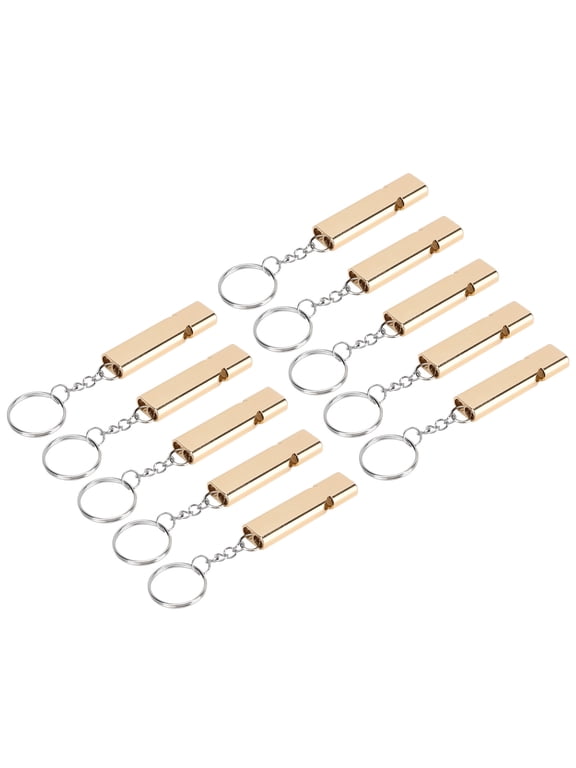 10Pcs Aluminum Alloy Emergency Survival Whistle, Double Tube High Frequency Loud Survival Whistles with Keychain for Camping, Hiking and Outdoor Sports (Gold, 2.2 inches / 5.7 cm)