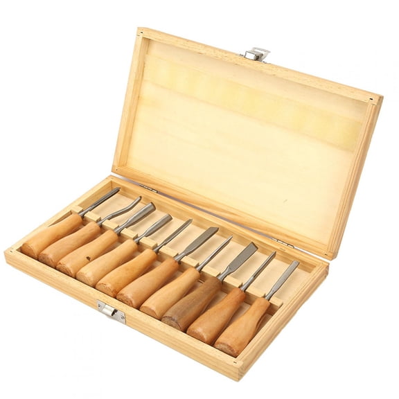 M Buder 10Pcs High Hardness Wood Handle Carving Knife Chisel Kit Set Woodworking Hand Tool