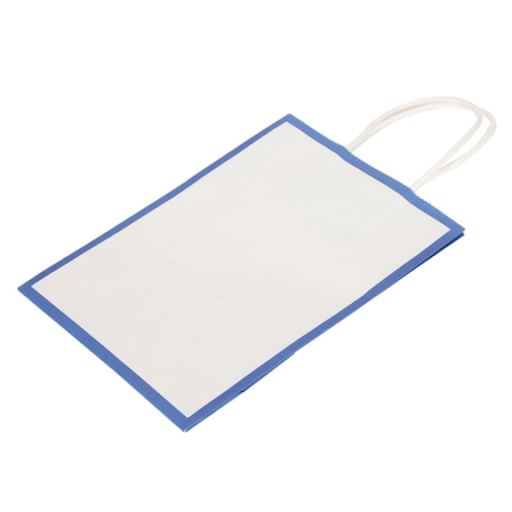 M Buder 10pcs Premium White and Blue Edge Kraft Paper Shopping Gift Bags with Handles for Birthday Party Wedding Favors Retail Packaging Eco-Friendly 5.9x3.1x8.3 inches (15x8x21cm)