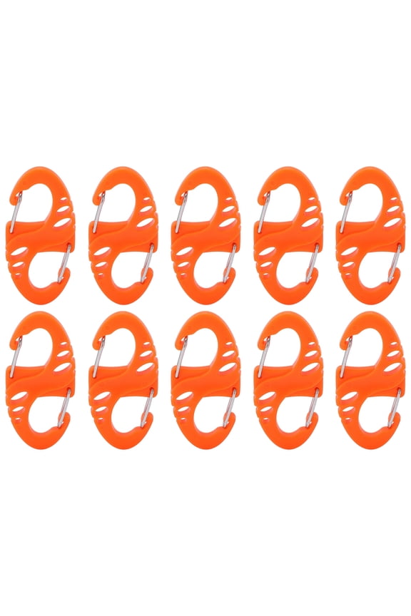 10pcs S Shaped Carabiner 8 Shaped Snap Keychain Hook Clip Outdoor Molle Backpack Quick Release Buckle Orange Heavy Duty Compact Design 2.0 inches / 5.0 cm Lightweight Utility Tools