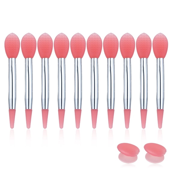 M Buder 10pcs Silicone Lip Brush Set with Anti-lost Covers Small Makeup Applicator for Lipstick Lip Gloss Balm (1.96 inches / 5 cm) Pink