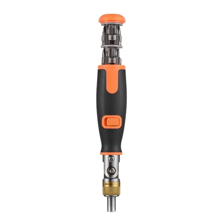 M Buder 11-Piece Multi-bit Ratchet Screwdriver Set, 10-in-1 Reversible Two-Way Adjustable Nut Driver Tool with Ergonomic Handle, Black and Orange, 7.28 inches / 18.5 cm