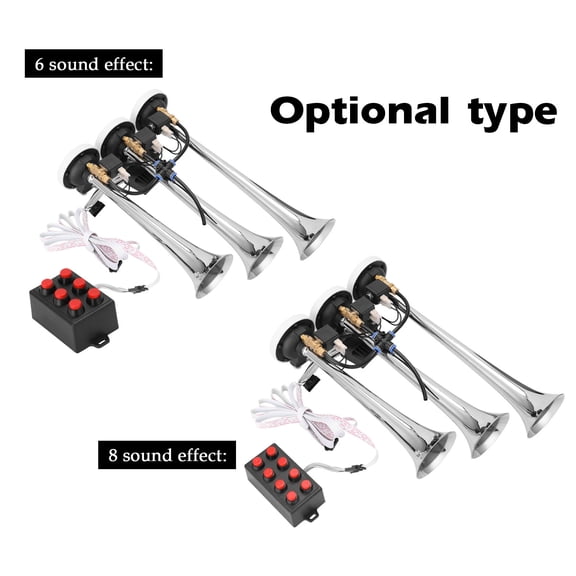 M Buder 110db Three-Tube Car Horn 12.0V/24V Universal Loudspeaker Auto Modification Accessory ST-1012 Replacement Parts Loud Warning Siren For Cars Trucks Buses Boats Silver/Black[cite: 1]