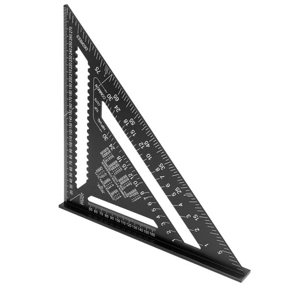M Buder 12 Inch Rafter Square 45 90 Degree Carpenter Triangular Ruler Aluminum Alloy Woodworking Metric Measuring Layout Tool Black (12 in / 30.48 cm)