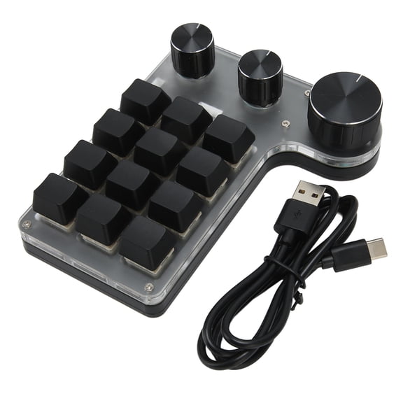 M Buder 12 Keys Mechanical Keyboard Bluetooth USB Connection Mini Portable Programmable Macro Keyboard with 3 Knobs Red Axis for Office (5.5 inches / 14 cm)