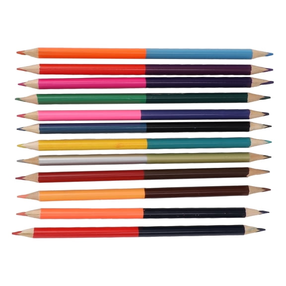 M Buder 12-Piece 24-Color Double Colored Pencils Set, Dual Ended Erasable Pre Sharpened Art Pencils for Drawing Coloring Writing Homework Sketching, Multicolor, 7.87 inches / 20 cm Length, Kit