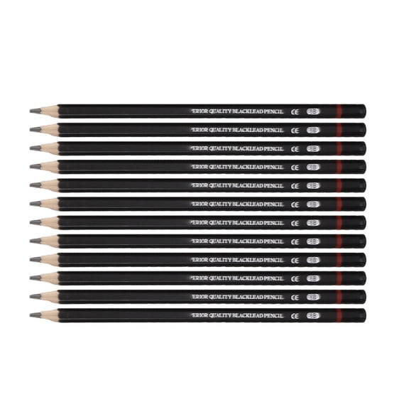 M Buder 12-Piece Sketching Pencils Set, Double Sided Erasable Pre Sharpened Artist Graphite Pencils for Drawing Writing Homework (8B-2H), Black Barrel, 7.48 inches / 19 cm Length, Regular Size
