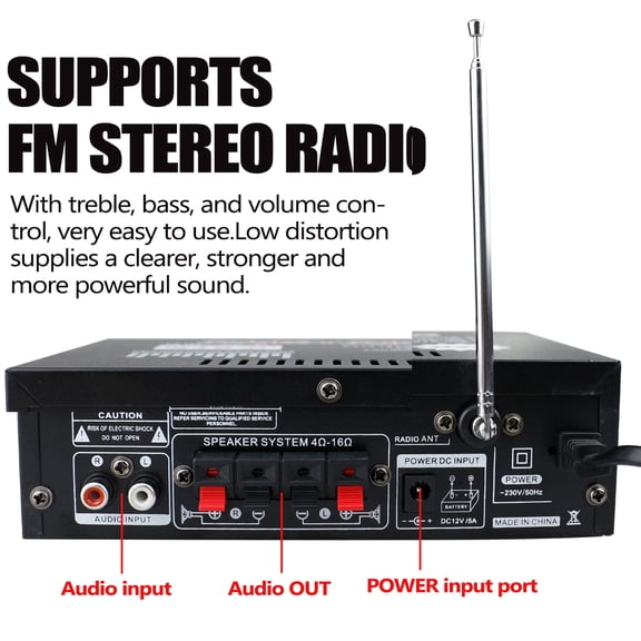 M Buder 12V/ 220V Mini 2CH LCD Display HIFI Audio Stereo Power Amplifier BT FM Radio Portable Car Home 600W Remote Control Audio Amplifier (7.1 inches / 18.0 cm)