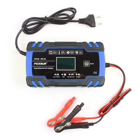 M Buder 12V/24V Smart Pulse Repair Battery Charger Fully Automatic 3-Stage Trickle Charger with LCD Display for Car Motorcycle AGM GEL WET Lead-Acid Batteries (6.7x3.9x2.3 inches / 17x9.8x5.8 cm)