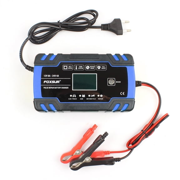 M Buder 12V/24V Smart Pulse Repair Battery Charger Fully Automatic 3-Stage Trickle Charger with LCD Display for Car Motorcycle AGM GEL WET Lead-Acid Batteries (6.7x3.9x2.3 inches / 17x9.8x5.8 cm)