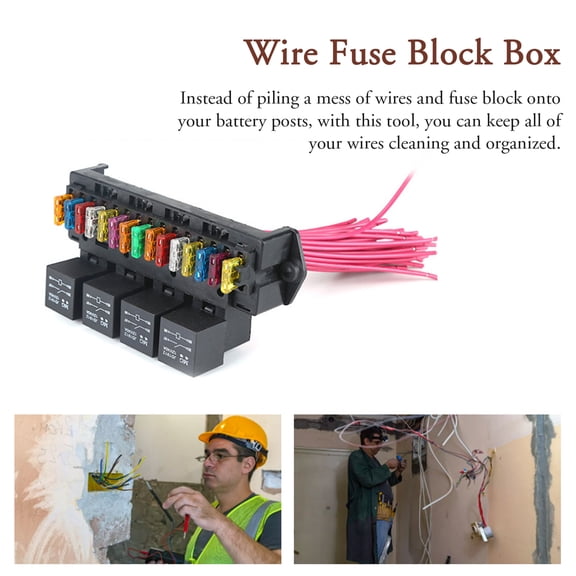 M Buder 12V Automotive 15-Way Car Wire Fuse Block Box Multi-Circuit Control Holder with Relay High Mechanical Strength Nylon Box for Auto Car Boat Marine Vehicles
