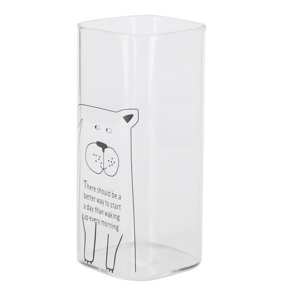 M Buder 13.5 fl oz (400ml) Clear Glass Coffee Mug with Square Base, Cute Animal Dog Pattern Drinkware for Milk, Tea, and Breakfast