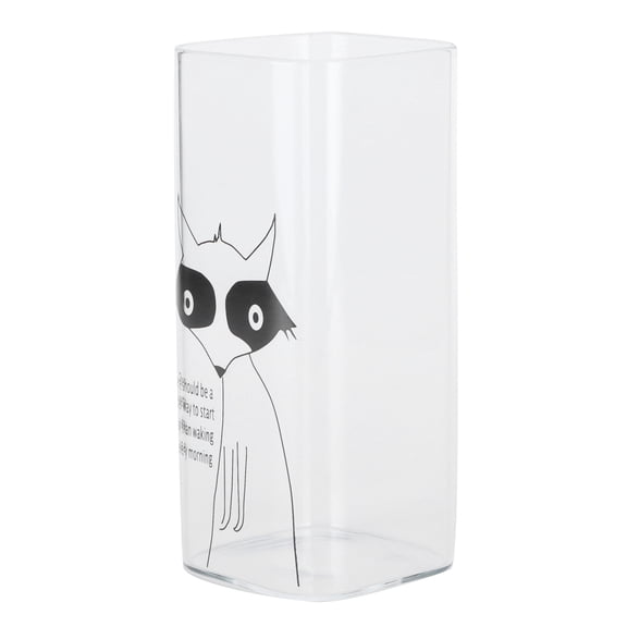 M Buder 13.5 fl oz (400ml) Clear Glass Coffee Mug with Square Base, Cute Animal Fox Pattern Drinkware for Milk, Tea, and Breakfast