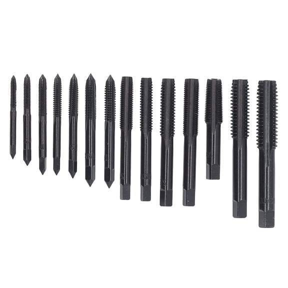 M Buder 14-Piece Thread Tap Set, Black Nitride Bearing Steel Straight Flute Threaded Drill Taps for Power Tools, Heavy Duty Machine Hand Tool Kit for Woodworking, DIY repairs and Engineering