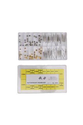140-Piece Copper & Stainless Steel Watch Repair Kit, Portable Stem Extender Crowns Replacement Accessory Tool Set for Watchmakers & Shops (5.12 inches / 13 cm), Gold/Silver