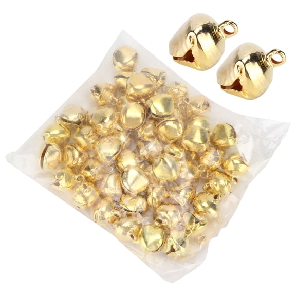 M Buder 14mm Iron Small Jingle Bells for Crafts, Tiny Mini Holiday Craft Bells with Hole for Jewelry Making, Christmas Birthday Festival Decorations, 50 Pcs Gold (0.6 inches / 1.4 cm)