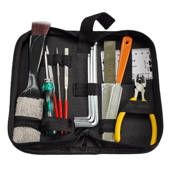 M Buder 15 PCS Guitar Maintenance Tool Kit with Cleaning Brush, Fret Polished Tool Set, Stringed Instrument Repair Accessories for Acoustic Guitar, Electric Guitar, Ukulele, and Bass
