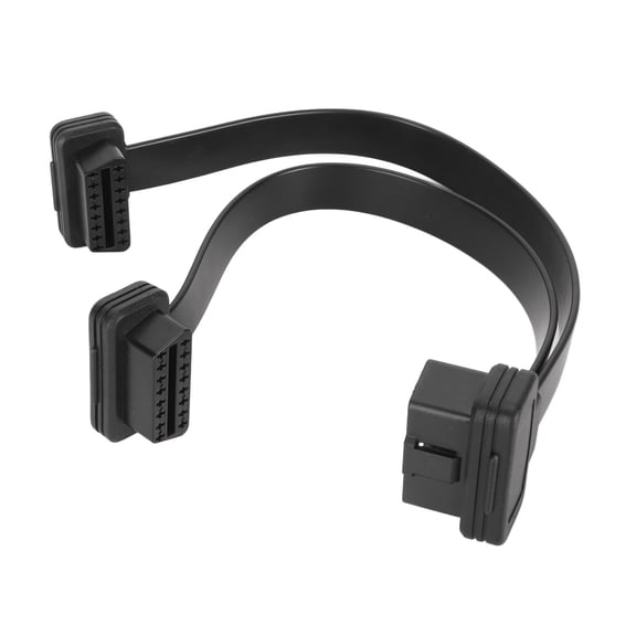 M Buder 16 Pin OBD Y Splitter Extension Cable, Heavy Duty OBD2 1-to-2 Male to Female Car Diagnostic Extender Adapter Cord, Flexible 11.8 Inches / 30 cm Flat Ribbon Pass-Through Wire