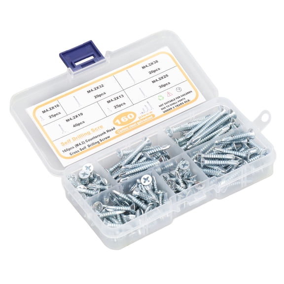M Buder 160Pcs Self Drilling Screws Carbon Steel Blue Zinc Plated Countersunk Cross Head Fastener M4.2 Kit for Wood Furniture Cabinet