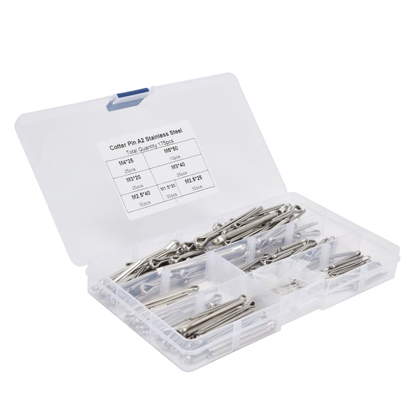 M Buder 175Pcs 304 Stainless Steel Cotter Pin Assortment Kit, Split Pins Hardware Fastener Set for Automotive Mechanics, Small Engine Repair, Car Machinery Workshop, Silver (18.00 cm / 7.08 inches)