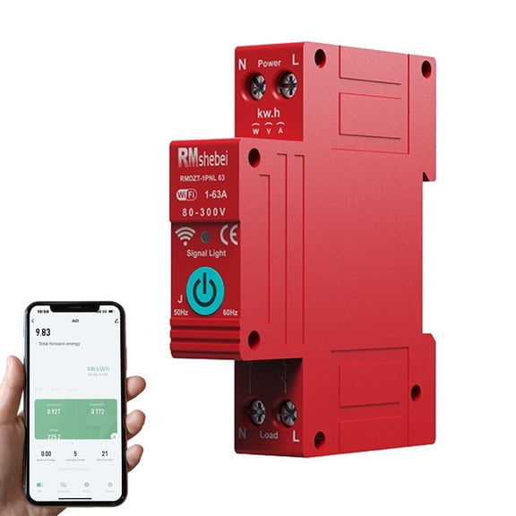 M Buder 1P 63A Smart WiFi Circuit Breaker Single Phase Digital Display Metering Switch Protective Device Voice Control Compatible with Alexa 3.43 inches / 8.7 cm