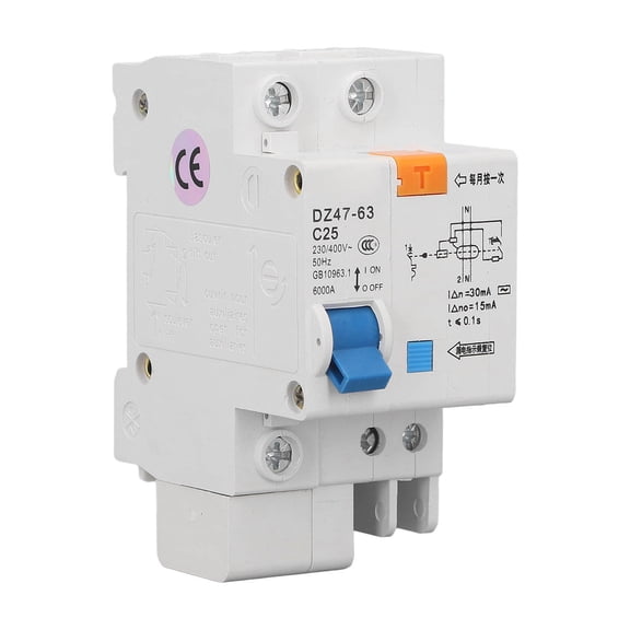 M Buder 1P+N 25A AC Circuit Breaker Ground Fault Leakage Protection Switch 230V 400V Miniature Circuit Breaker DZ47LE-63 C25 for Household Short Circuit Protection