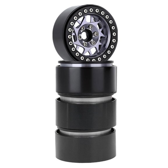 M Buder 2.2in Aluminum Alloy Beadlock Wheel Rims Hub Set Black Titanium 4pcs for 1:10 RC Crawler TRAX4 SCX10 90046 AXI03007
