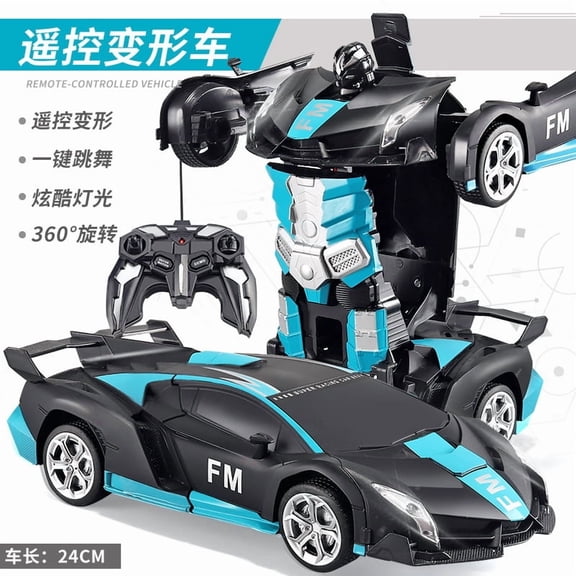 M Buder 2.4G Remote Control Transforming Car Robot, 2 in 1 RC Deformation Vehicle Toy with LED Light and One-Button Dance Mode, Matte Blue (9.1 x 3.5 x 2.4 in / 23 x 9 x 6 cm)