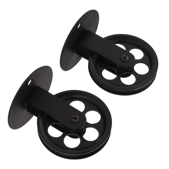 M Buder 2-Pack Vintage Black Industrial Pulley Wheels for Plug-in Barn Pendant Light, Heavy Duty Ceiling Wall Mount Farmhouse Lifting Towing Pulleys for DIY Adjustable Lamps (3.5 inch / 9 cm Height)