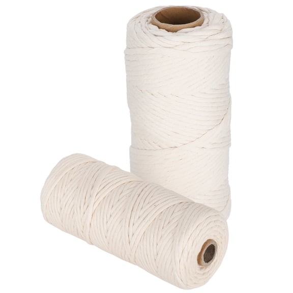 M Buder 2-Piece 100M / 328 Ft Macrame Cord Cotton Rope Single Strand Twisted String Craft Cotton Yarn for DIY Crocheting Weaving Projects Beige