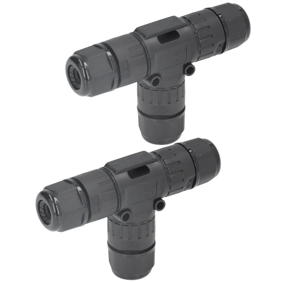 M Buder 2-Piece T-Type 3-Way Wire Junction Box Connector, IP68 Waterproof Cable Connectors for Outdoor LED Power Connection, Fits 9-12mm Wire Diameter, Black